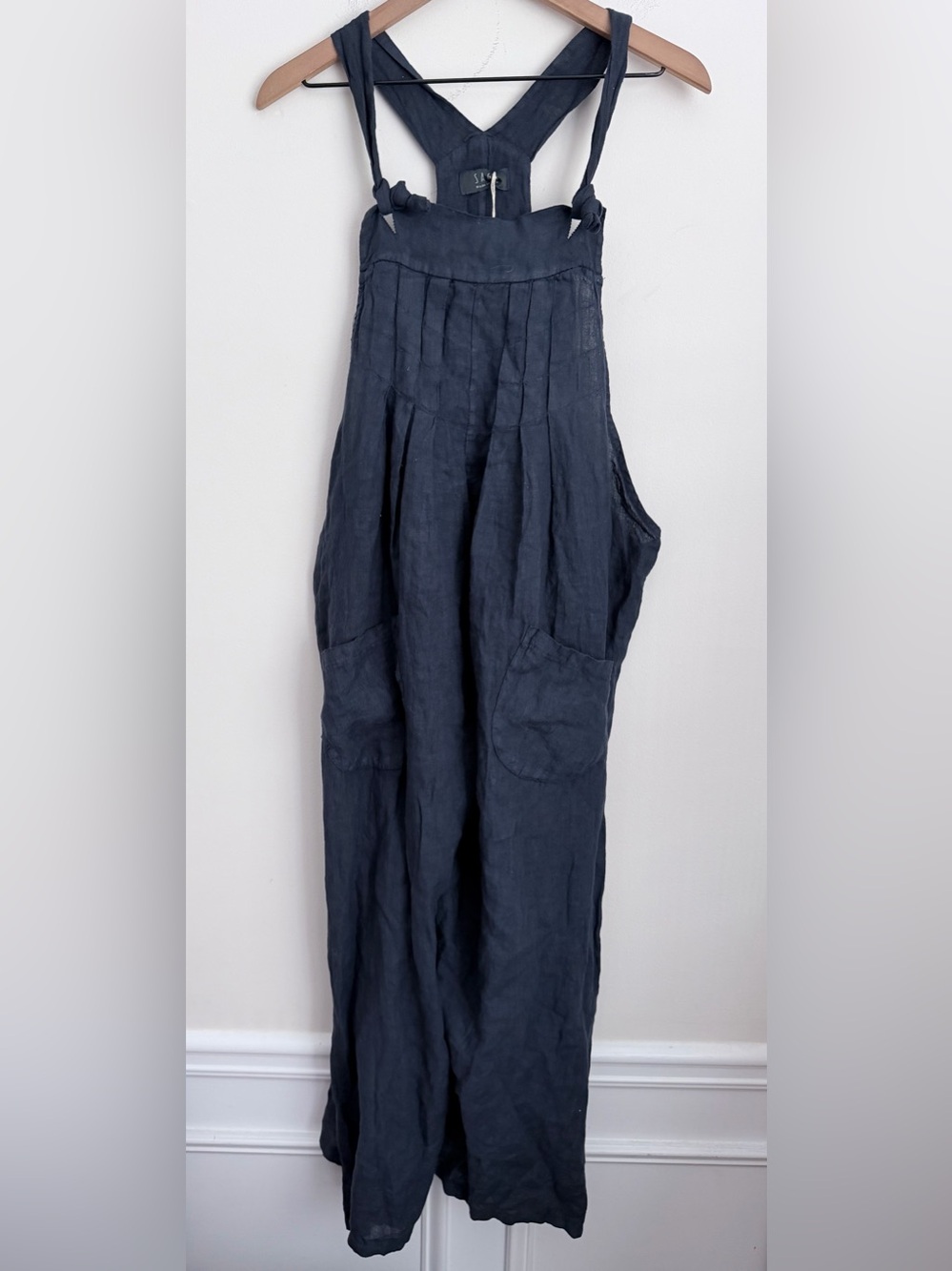 SAGA Made in Italy navy blue 100% Linen Jumpsuit wide leg lightweight oversized